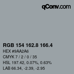 カラーコード: RGB 154 162.8 166.4 | qconv.com