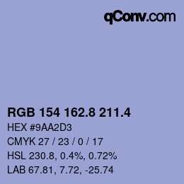 カラーコード: RGB 154 162.8 211.4 | qconv.com