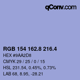 カラーコード: RGB 154 162.8 216.4 | qconv.com