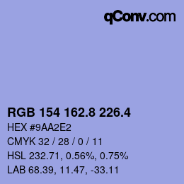 カラーコード: RGB 154 162.8 226.4 | qconv.com