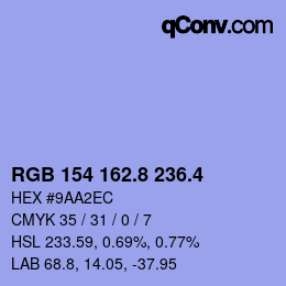 カラーコード: RGB 154 162.8 236.4 | qconv.com