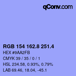 カラーコード: RGB 154 162.8 251.4 | qconv.com