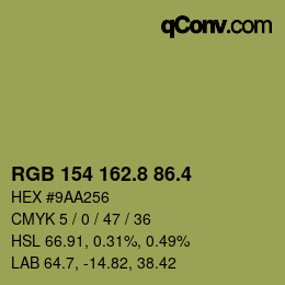 カラーコード: RGB 154 162.8 86.4 | qconv.com