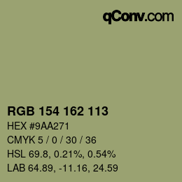 Color code: RGB 154 162 113 | qconv.com