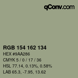 颜色代码: RGB 154 162 134 | qconv.com