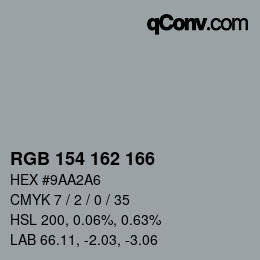 カラーコード: RGB 154 162 166 | qconv.com