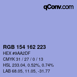Color code: RGB 154 162 223 | qconv.com