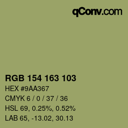 Color code: RGB 154 163 103 | qconv.com