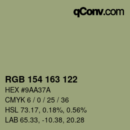 カラーコード: RGB 154 163 122 | qconv.com