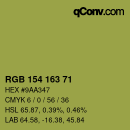 Color code: RGB 154 163 71 | qconv.com