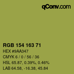 Color code: RGB 154 163 71 | qconv.com