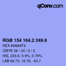 カラーコード: RGB 154 164.2 249.6 | qconv.com