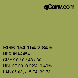 カラーコード: RGB 154 164.2 84.6 | qconv.com