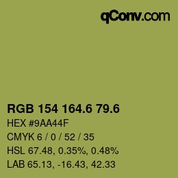 カラーコード: RGB 154 164.6 79.6 | qconv.com