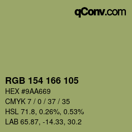 Color code: RGB 154 166 105 | qconv.com