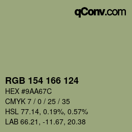 Color code: RGB 154 166 124 | qconv.com