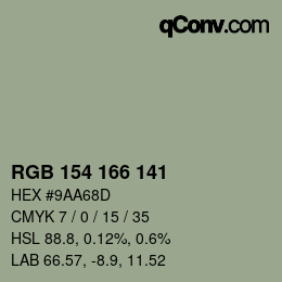 Color code: RGB 154 166 141 | qconv.com