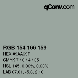 カラーコード: RGB 154 166 159 | qconv.com