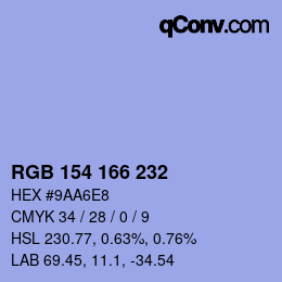 Color code: RGB 154 166 232 | qconv.com