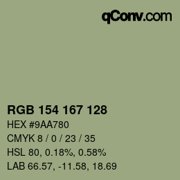 Color code: RGB 154 167 128 | qconv.com