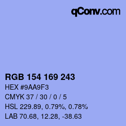 Color code: RGB 154 169 243 | qconv.com
