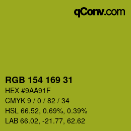 Color code: RGB 154 169 31 | qconv.com