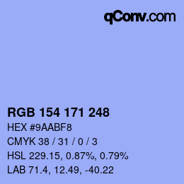 カラーコード: RGB 154 171 248 | qconv.com