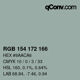 颜色代码: RGB 154 172 166 | qconv.com