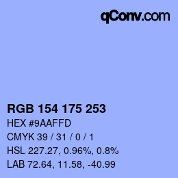 Color code: RGB 154 175 253 | qconv.com