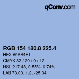 カラーコード: RGB 154 180.8 225.4 | qconv.com