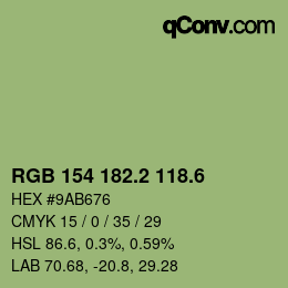 カラーコード: RGB 154 182.2 118.6 | qconv.com