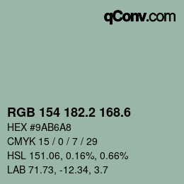 カラーコード: RGB 154 182.2 168.6 | qconv.com