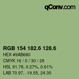 カラーコード: RGB 154 182.6 128.6 | qconv.com