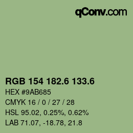 カラーコード: RGB 154 182.6 133.6 | qconv.com