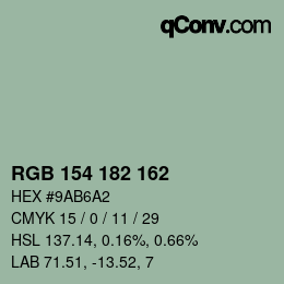 Color code: RGB 154 182 162 | qconv.com