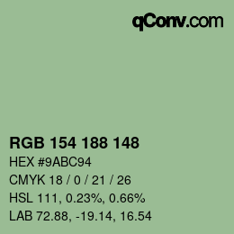 Color code: RGB 154 188 148 | qconv.com