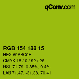 Color code: RGB 154 188 15 | qconv.com