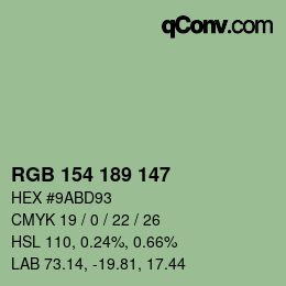 Color code: RGB 154 189 147 | qconv.com