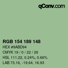 Color code: RGB 154 189 148 | qconv.com