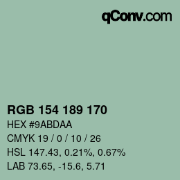 カラーコード: RGB 154 189 170 | qconv.com