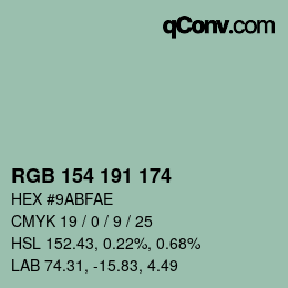 カラーコード: RGB 154 191 174 | qconv.com