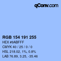 Color code: RGB 154 191 255 | qconv.com