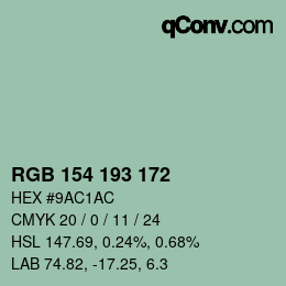 カラーコード: RGB 154 193 172 | qconv.com