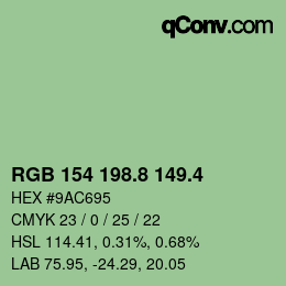 カラーコード: RGB 154 198.8 149.4 | qconv.com