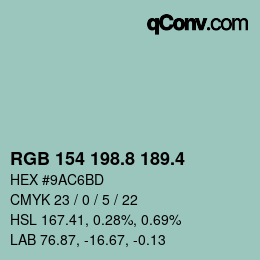 カラーコード: RGB 154 198.8 189.4 | qconv.com