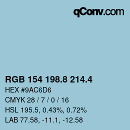 カラーコード: RGB 154 198.8 214.4 | qconv.com