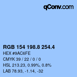 カラーコード: RGB 154 198.8 254.4 | qconv.com