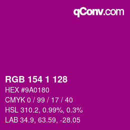 Color code: RGB 154 1 128 | qconv.com