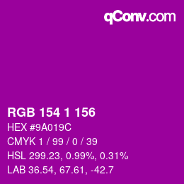 カラーコード: RGB 154 1 156 | qconv.com