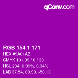 カラーコード: RGB 154 1 171 | qconv.com